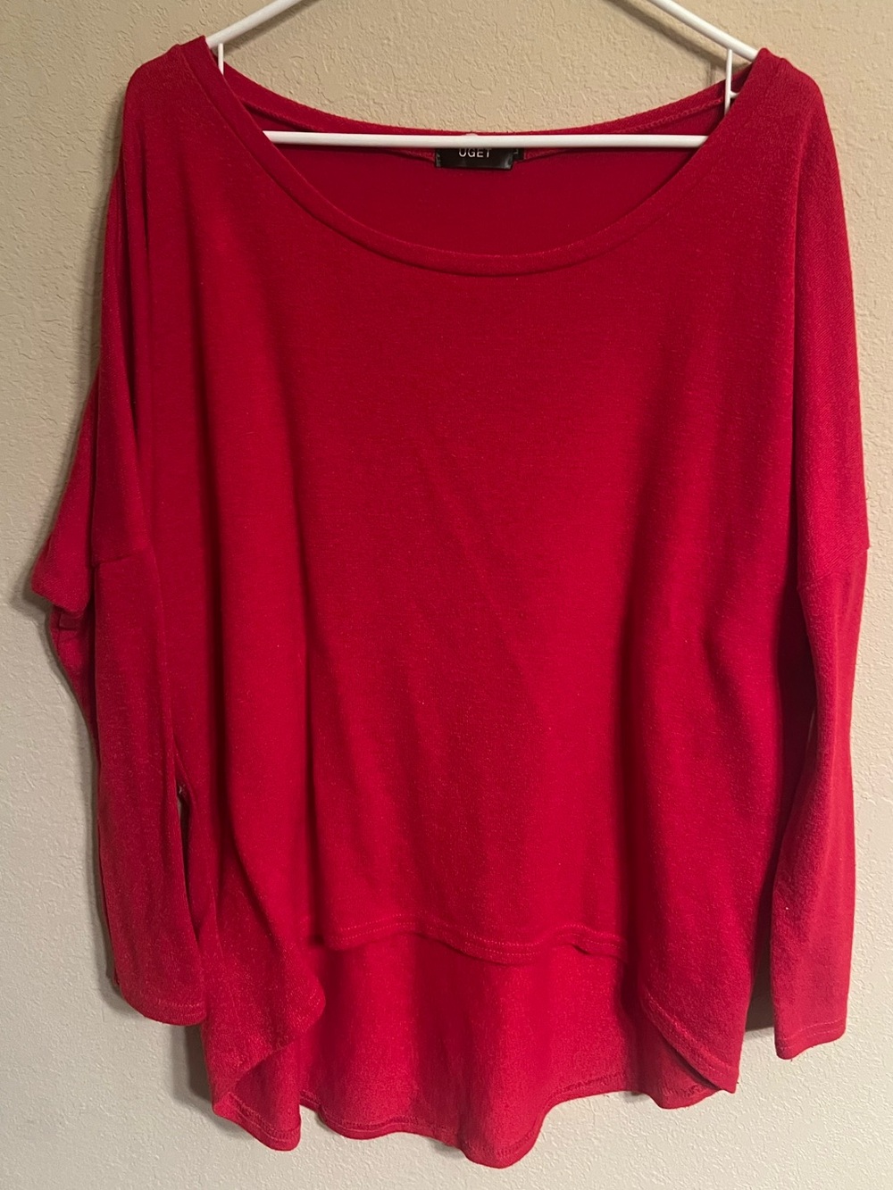 Women's Scoop Neck Red Knit Sweater - Loose Fit